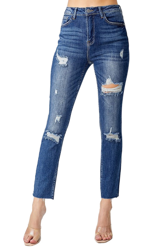 Mäns Skinny Jeans Hög Midja Distressed 0