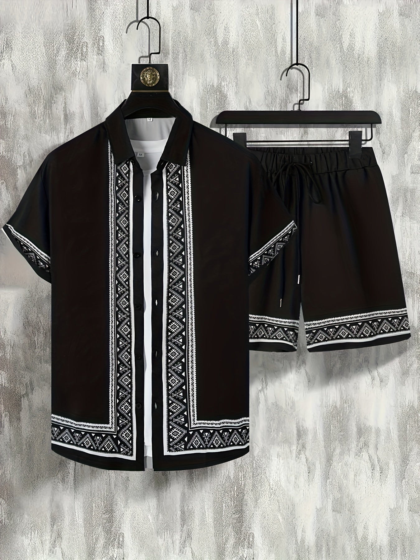 Mäns Tvådelat Set Boho Stil Kortärmad Skjorta och Shorts 0