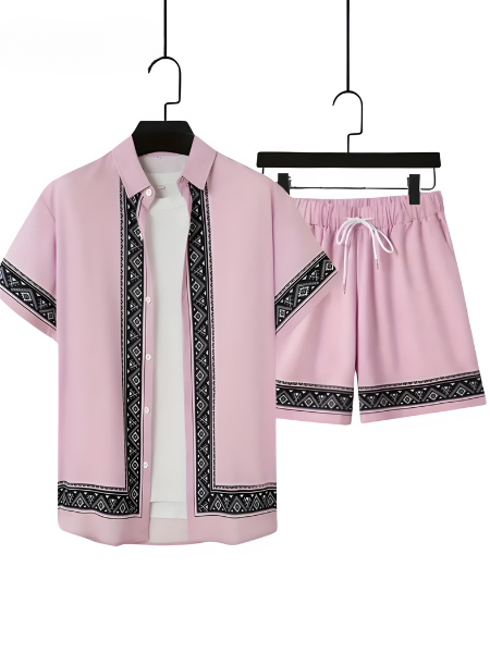 Mäns Tvådelat Set Boho Stil Kortärmad Skjorta och Shorts 1