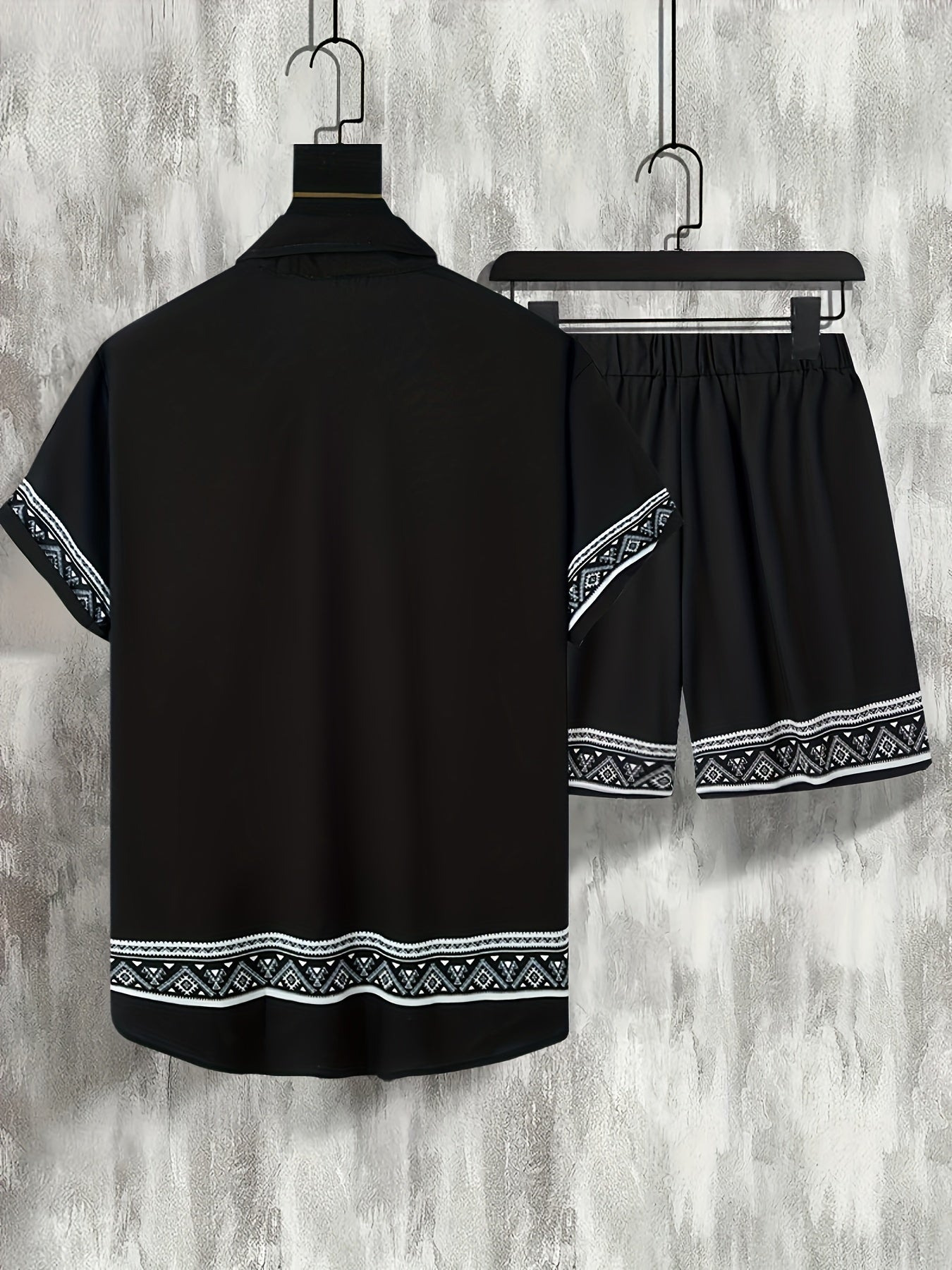 Mäns Tvådelat Set Boho Stil Kortärmad Skjorta och Shorts 3