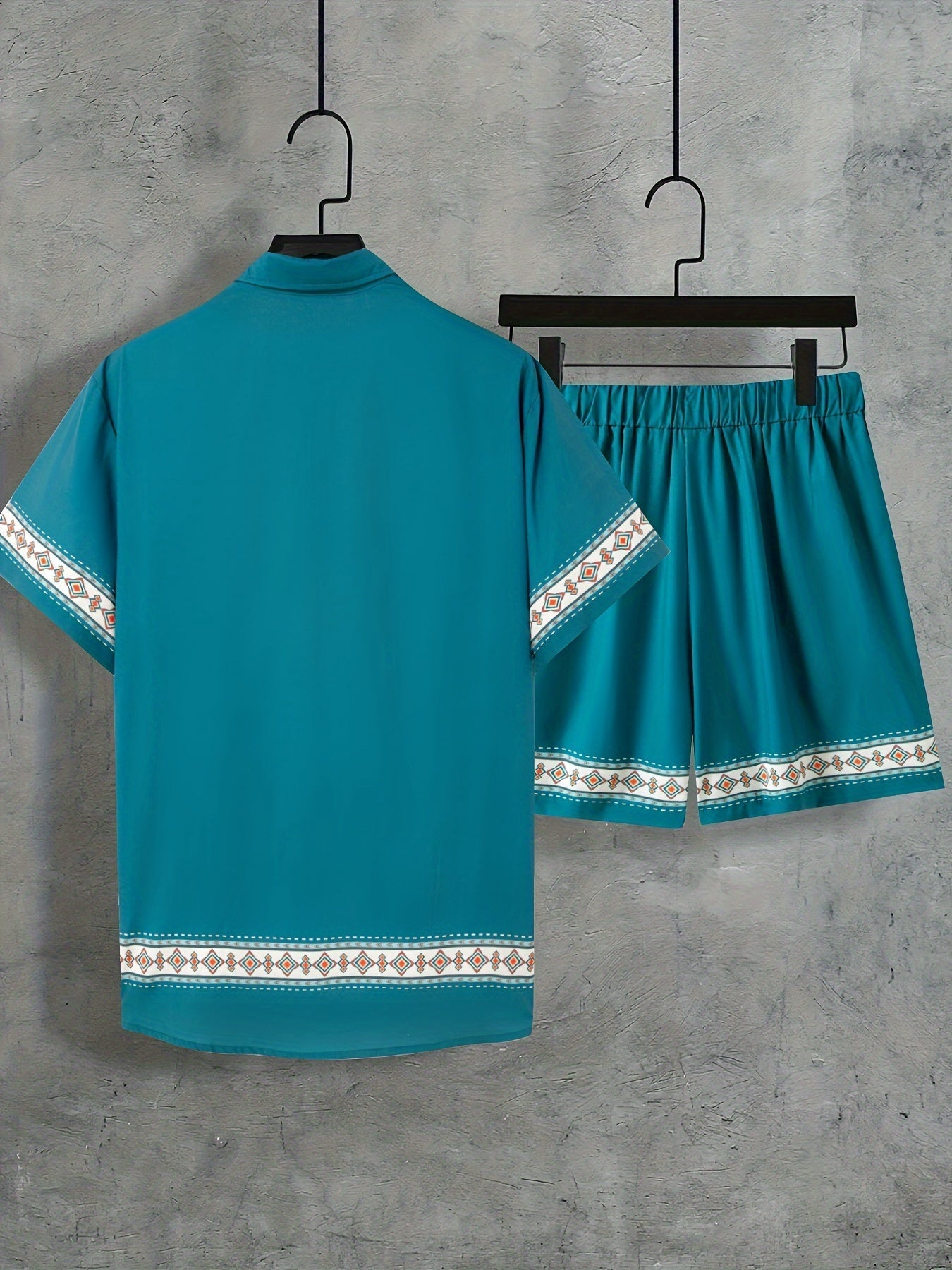 Mäns Tvådelat Set Boho Stil Kortärmad Skjorta och Shorts 5