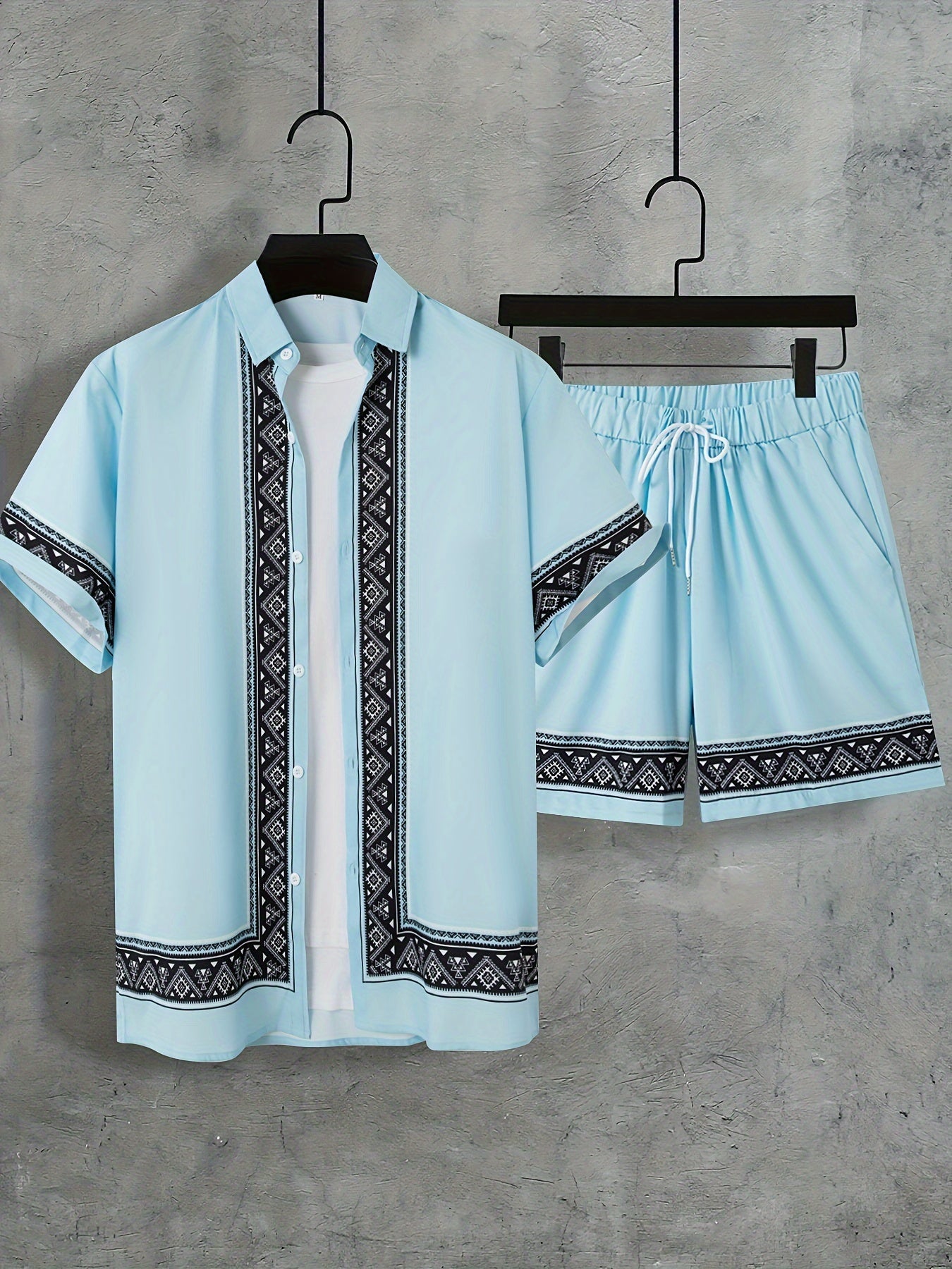 Mäns Tvådelat Set Boho Stil Kortärmad Skjorta och Shorts 8