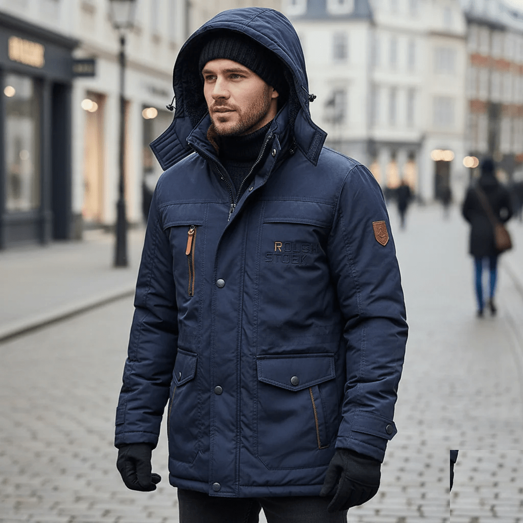 Mäns Vinterjacka Parka Med Avtagbar Huva 8