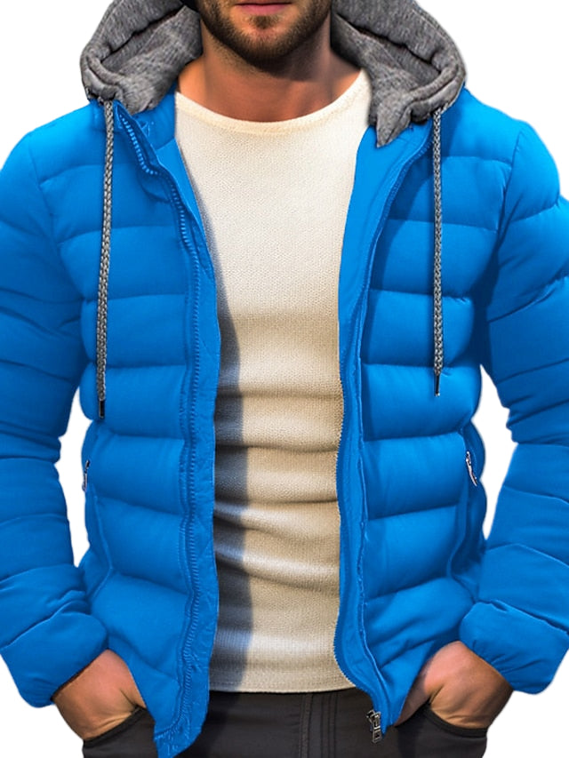 Mäns Vinterkappa med Huva och Dragkedja Modern Stiltyle 0