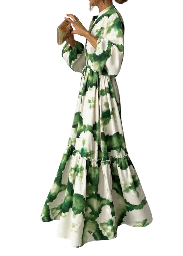 Maxi Klänning Dam Långärmad V-Hals Flödande Stil 0