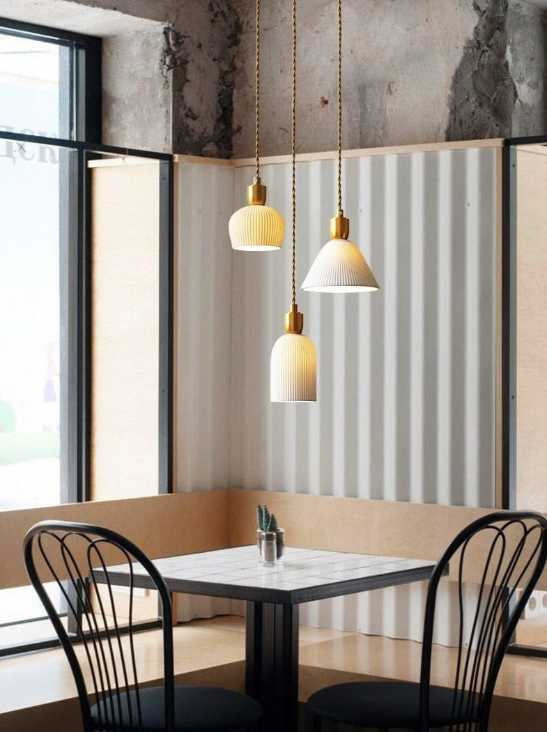 Moderna Pendellampa Kök Justerbar Hänglängd Vit Keramisk Finish 7