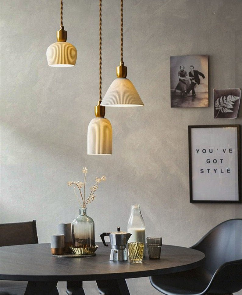 Moderna Pendellampa Kök Justerbar Hänglängd Vit Keramisk Finish 8