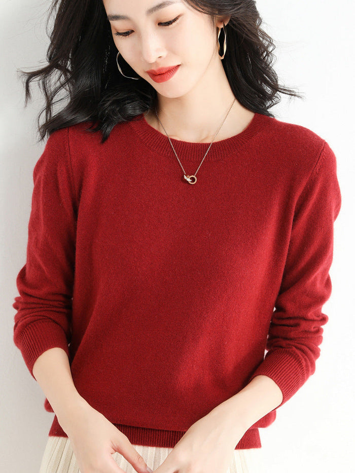 Dam Tröja O-Hals Långärmad Merinoullblandning