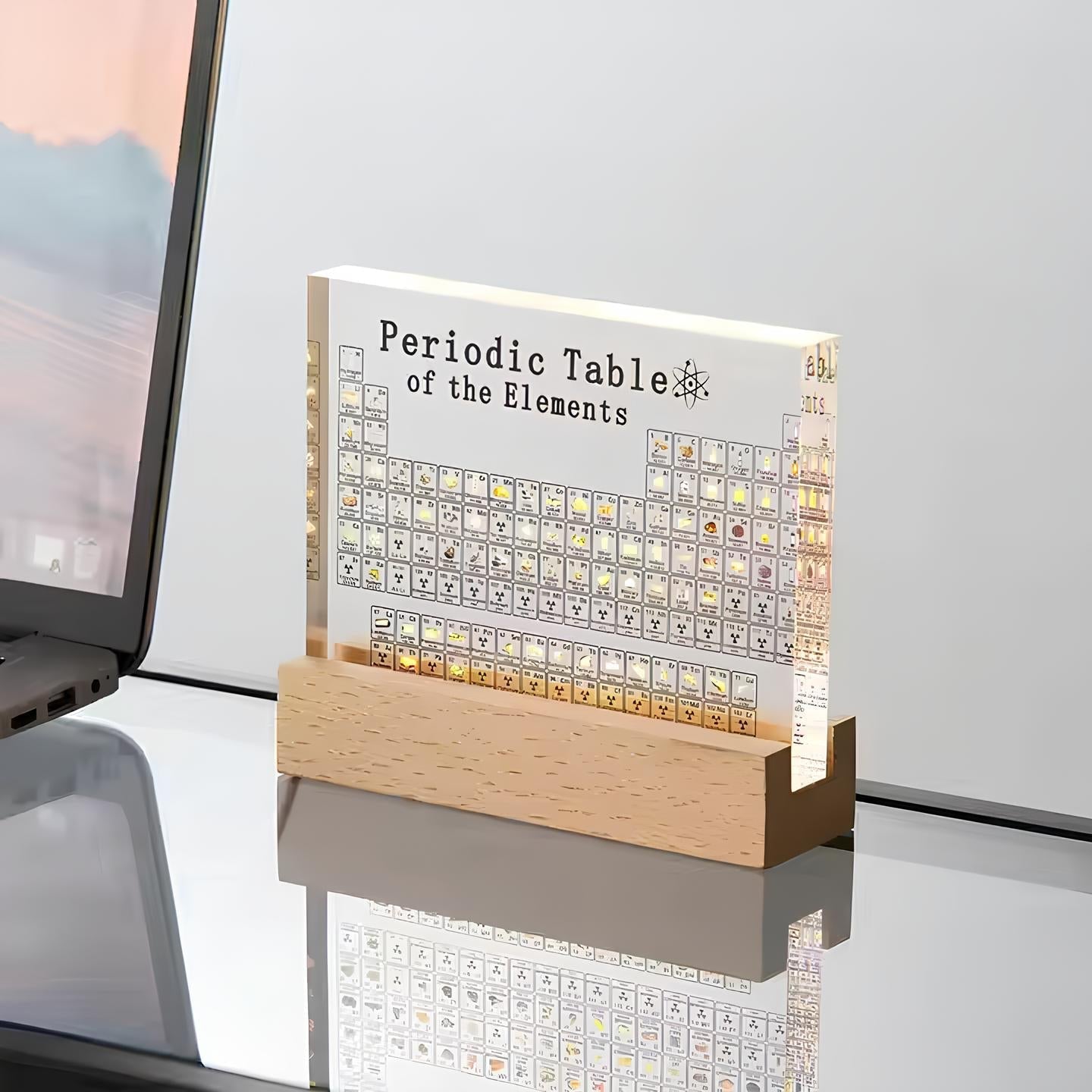 Periodiskt System med Verkliga Grundämnen och Belysning Dekorativ Pjäs 8