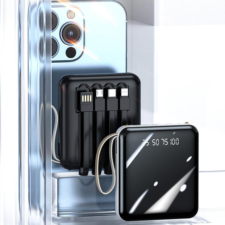 Powerbank 20000mAh Kompakt Med Integrerade Kablar För iPhone 1
