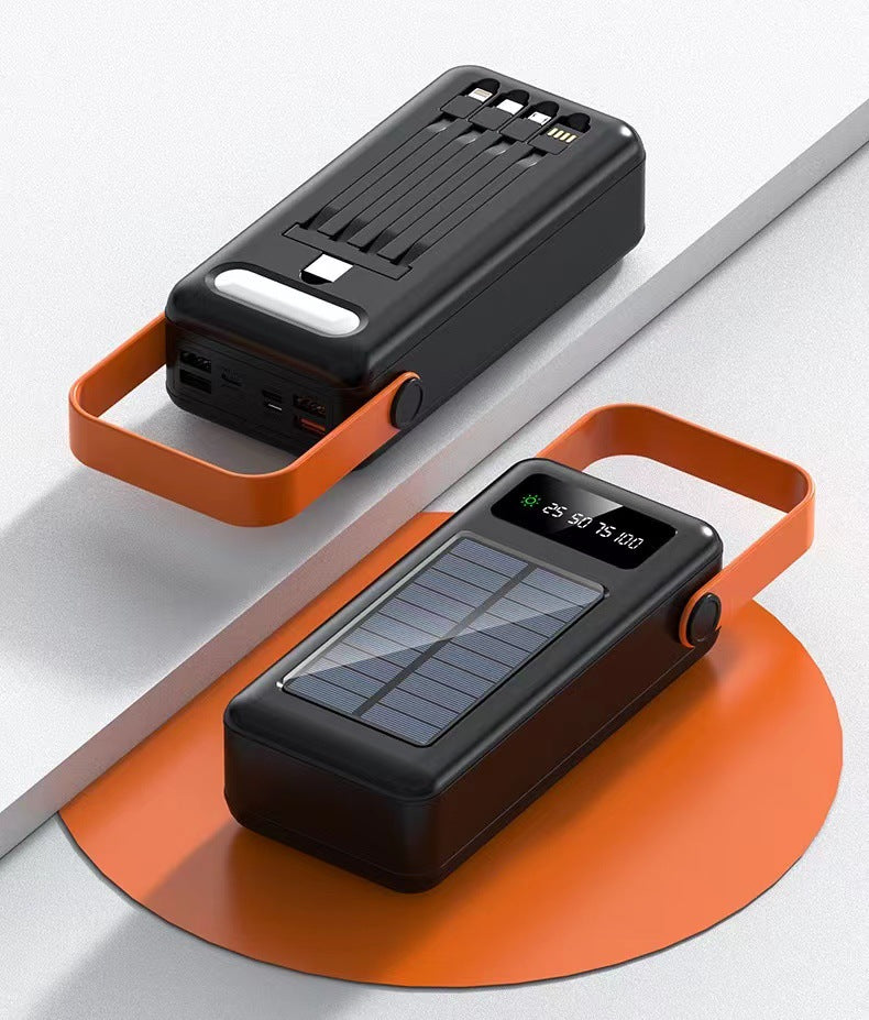 Powerbank med solenergi och integrerade laddkablar för utomhusbruk 2