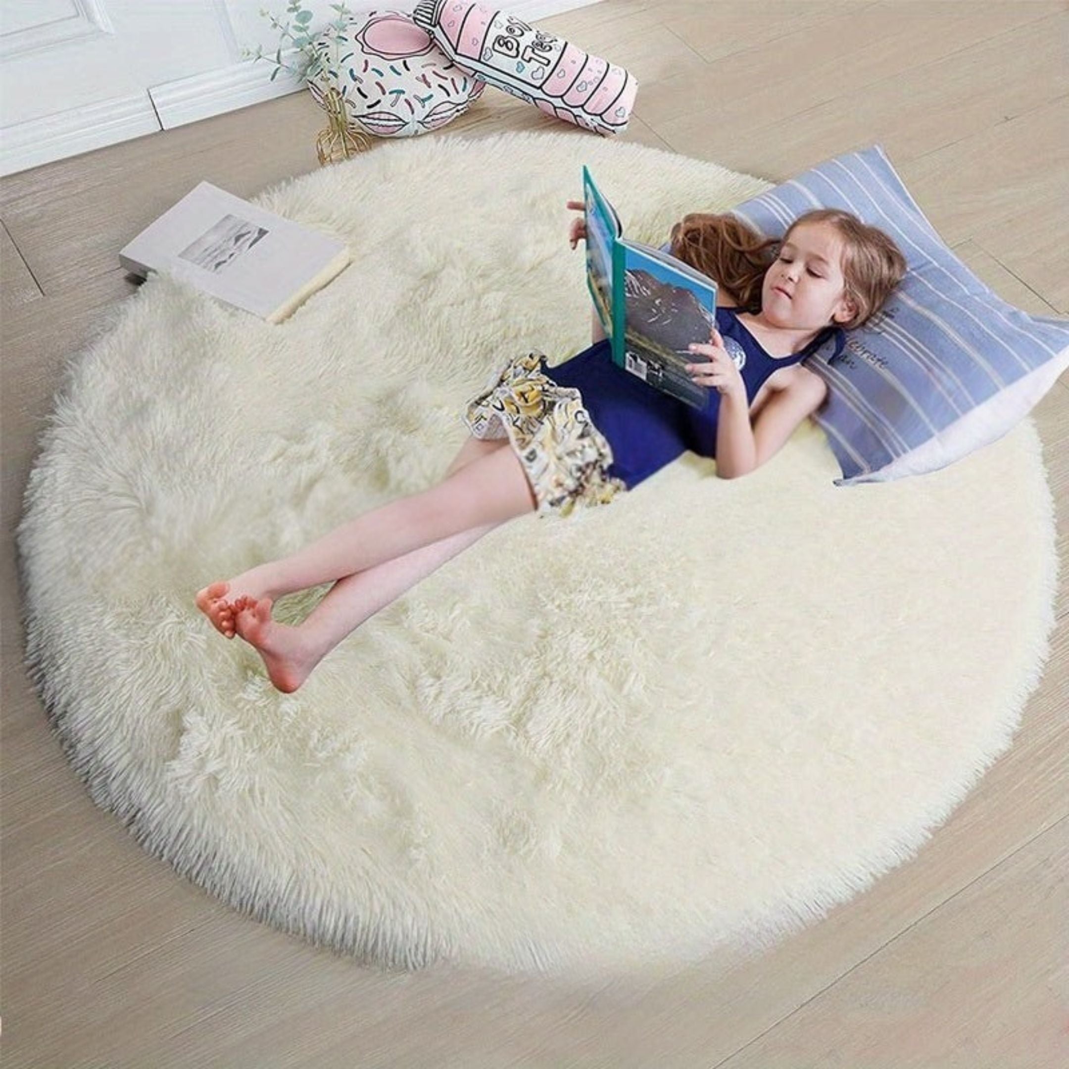 Rund Matta Fluffig för Hemmet - Mysig och Halkfri Design, Tvättbar 160 cm 11