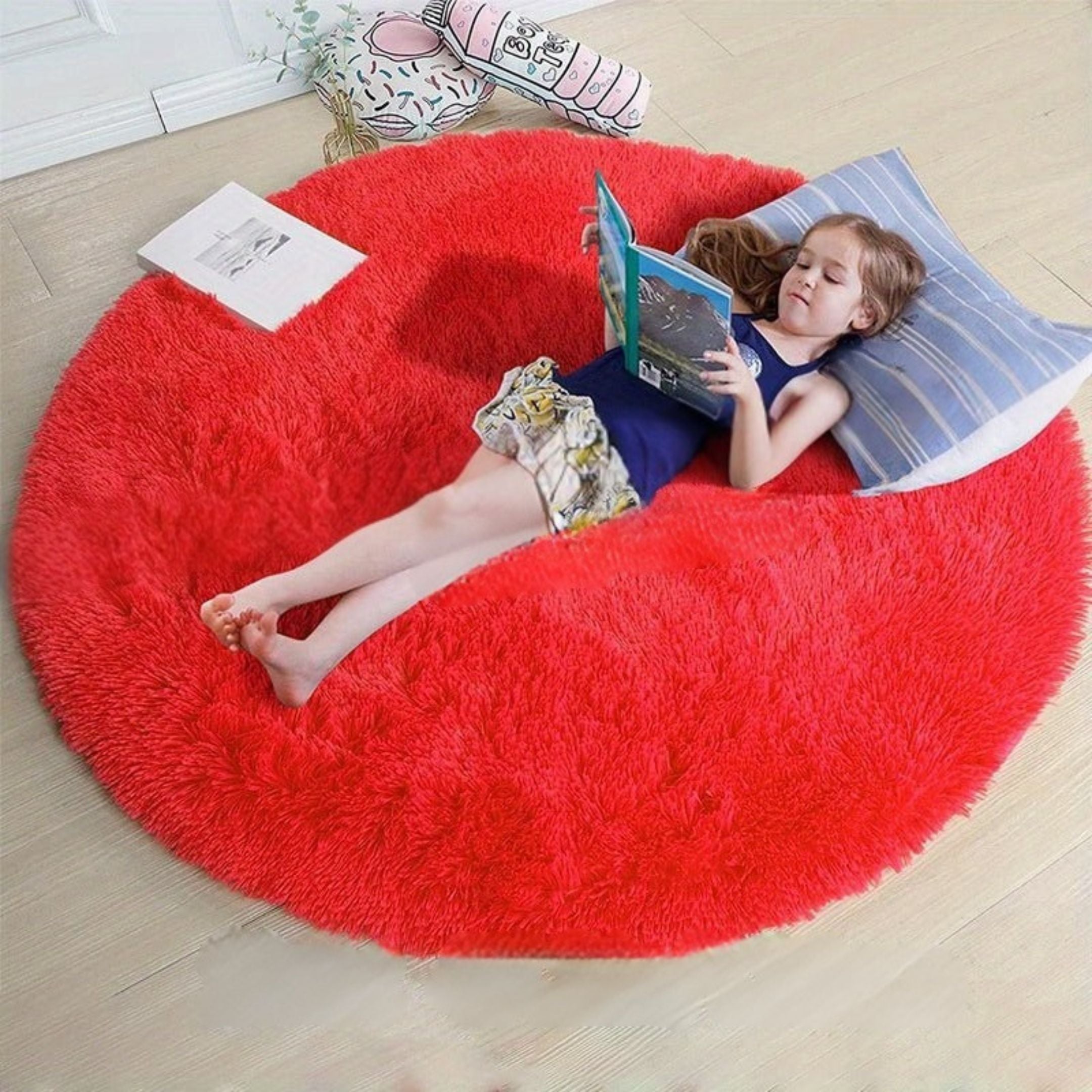 Rund Matta Fluffig för Hemmet - Mysig och Halkfri Design, Tvättbar 160 cm 15