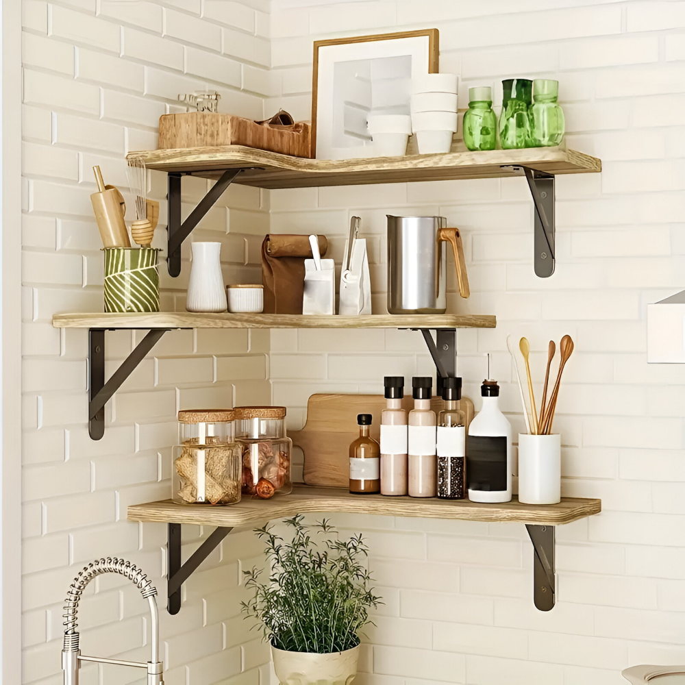 Rustik Trähylla Set för Vägg och Hörn 3