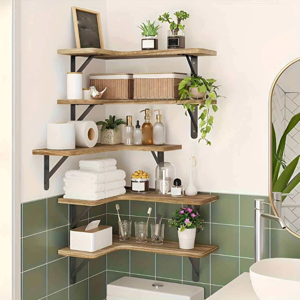 Rustik Trähylla Set för Vägg och Hörn 5