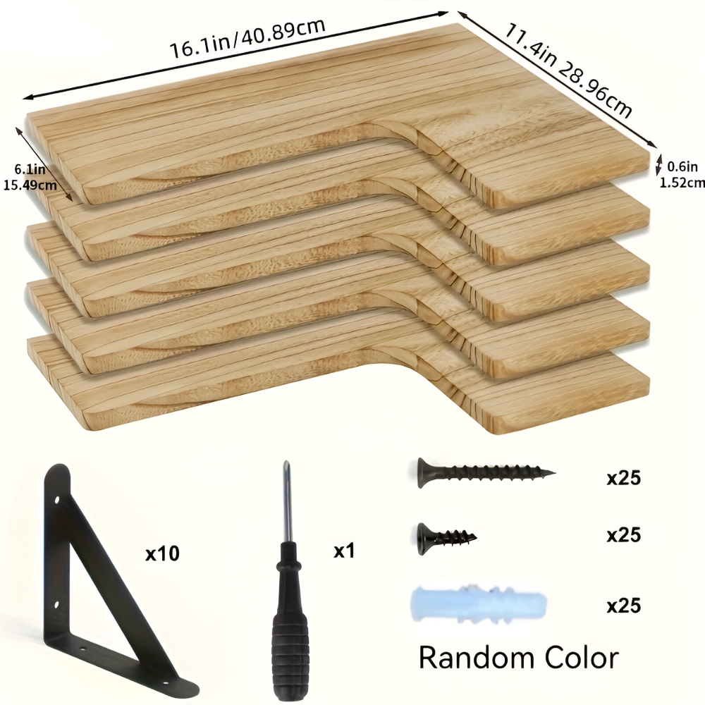 Rustik Trähylla Set för Vägg och Hörn 7