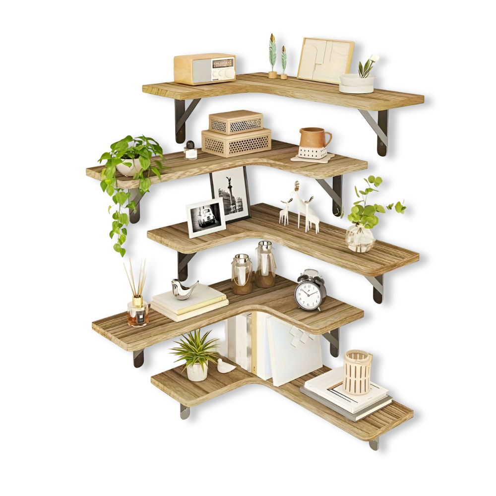 Rustik Trähylla Set för Vägg och Hörn 8