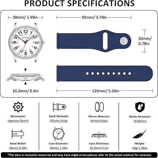 Sjuksköterskeklocka Vattentät med Lysande Urtavla 2