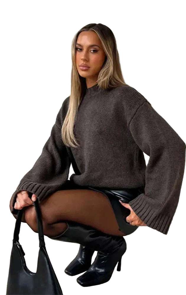 Stickad Dam Tröja Oversized Avslappnad Stil 0