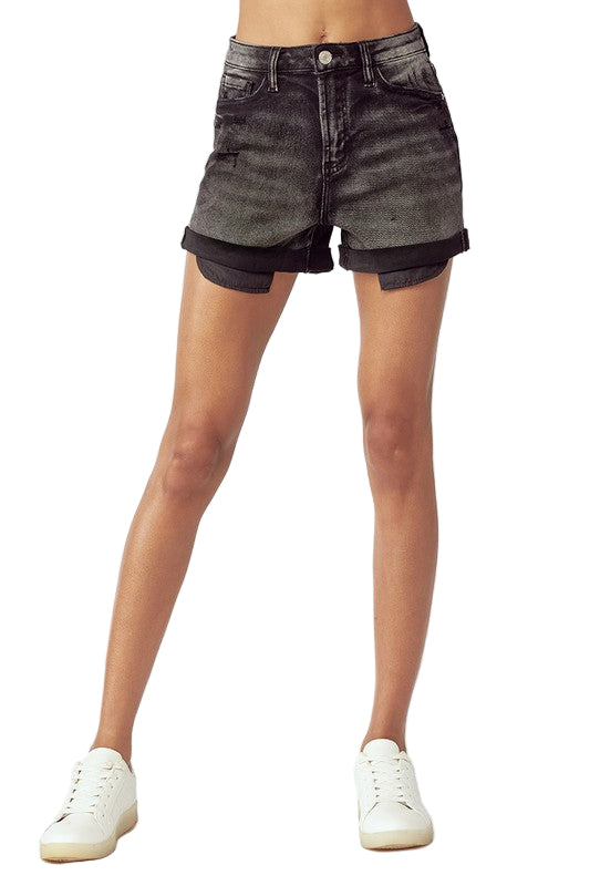 Svarta Högmidjade Shorts Rullade 0