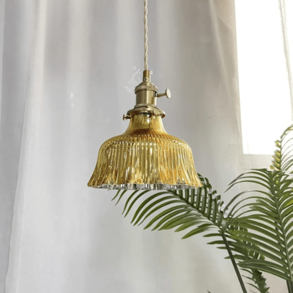 Taklampa Vintage Stil för Matsal och Sovrum, Justerbar Höjd, Retrodesign med Glas och Koppar 2