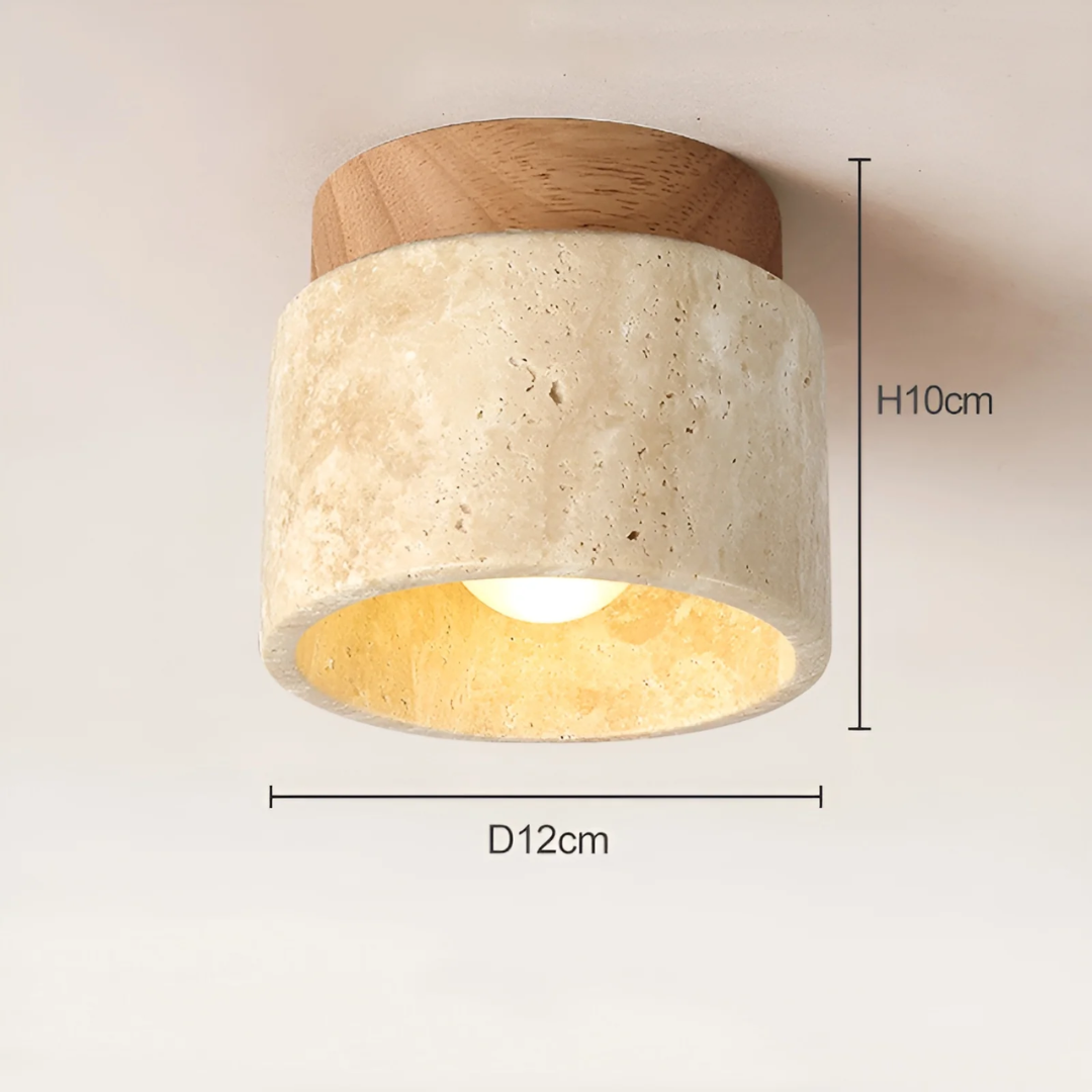 Taklampa i japansk stil med marmor och trä 2