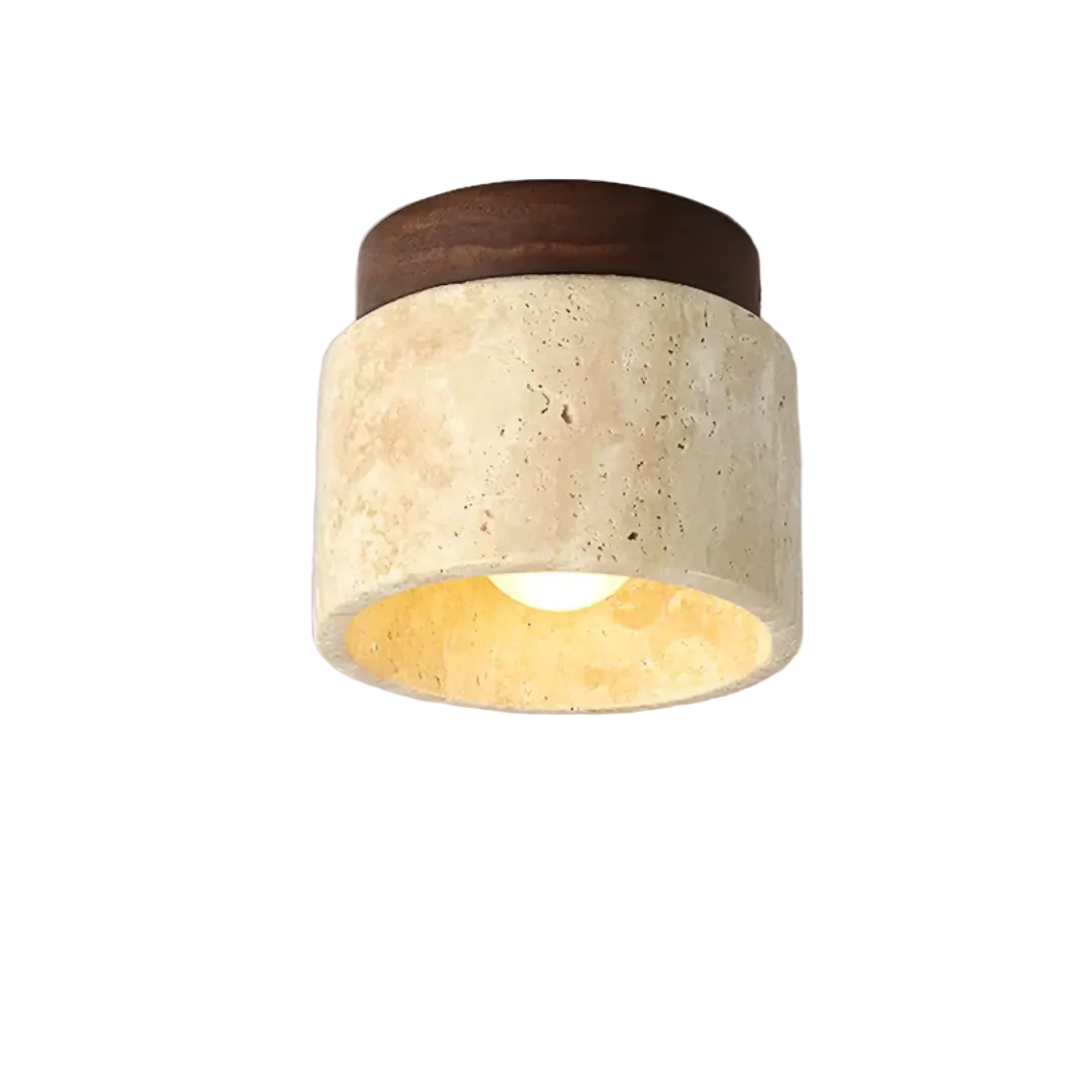 Taklampa i japansk stil med marmor och trä 3