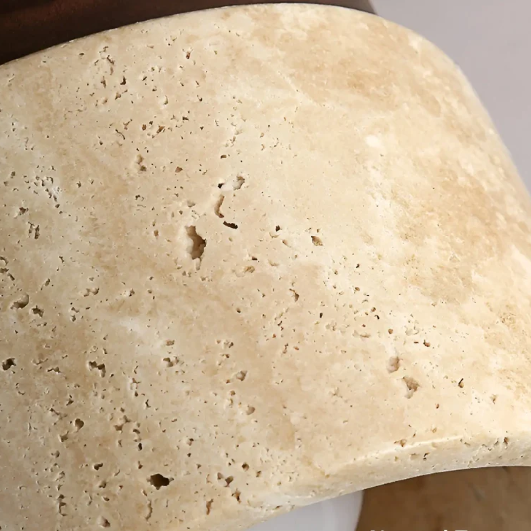 Taklampa i japansk stil med marmor och trä 4
