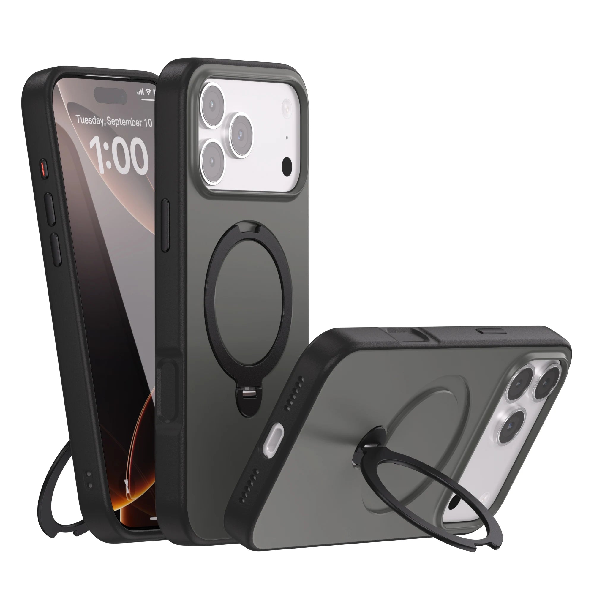 Telefonfodral med Roterande Ställ för iPhone Genomskinlig Design 10