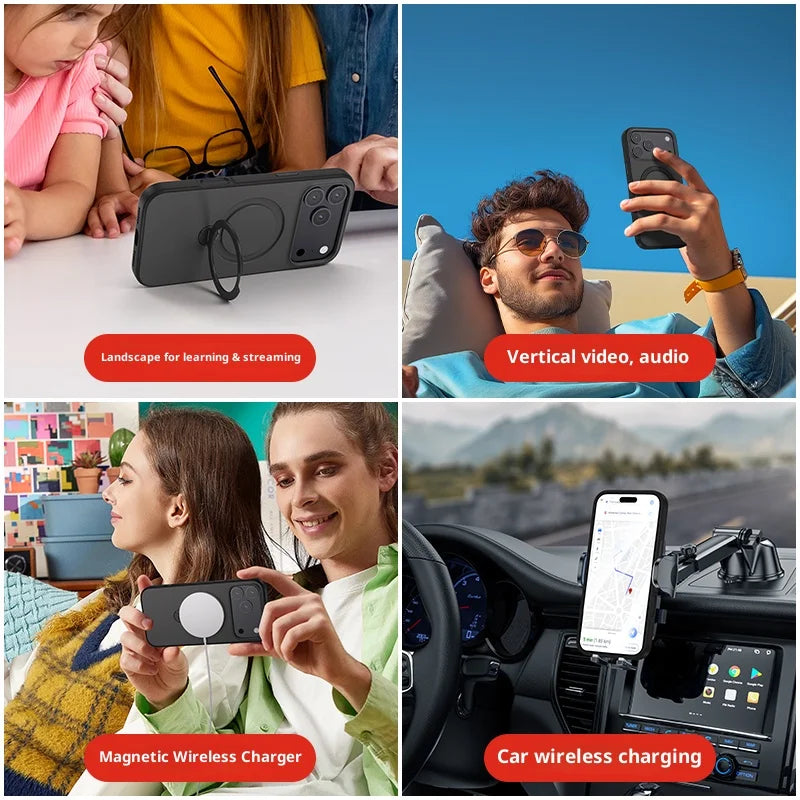 Telefonfodral med Roterande Ställ för iPhone Genomskinlig Design 5