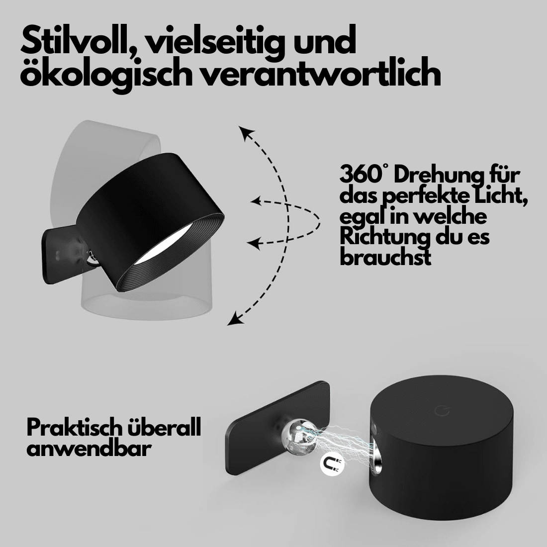 Trådlös LED-vägglampa Justerbar 360° 4