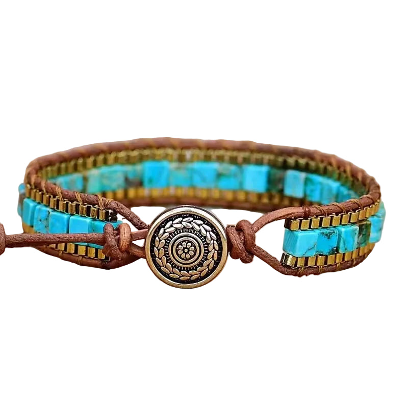 Turkos Armband Boho Stil Fyrkantig Kedja 1