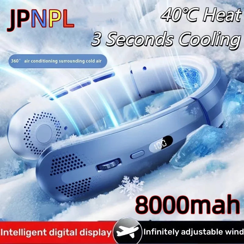 Unisex Bärbar Halsfläkt med Digital Display och Justerbar Vindstyrka 0