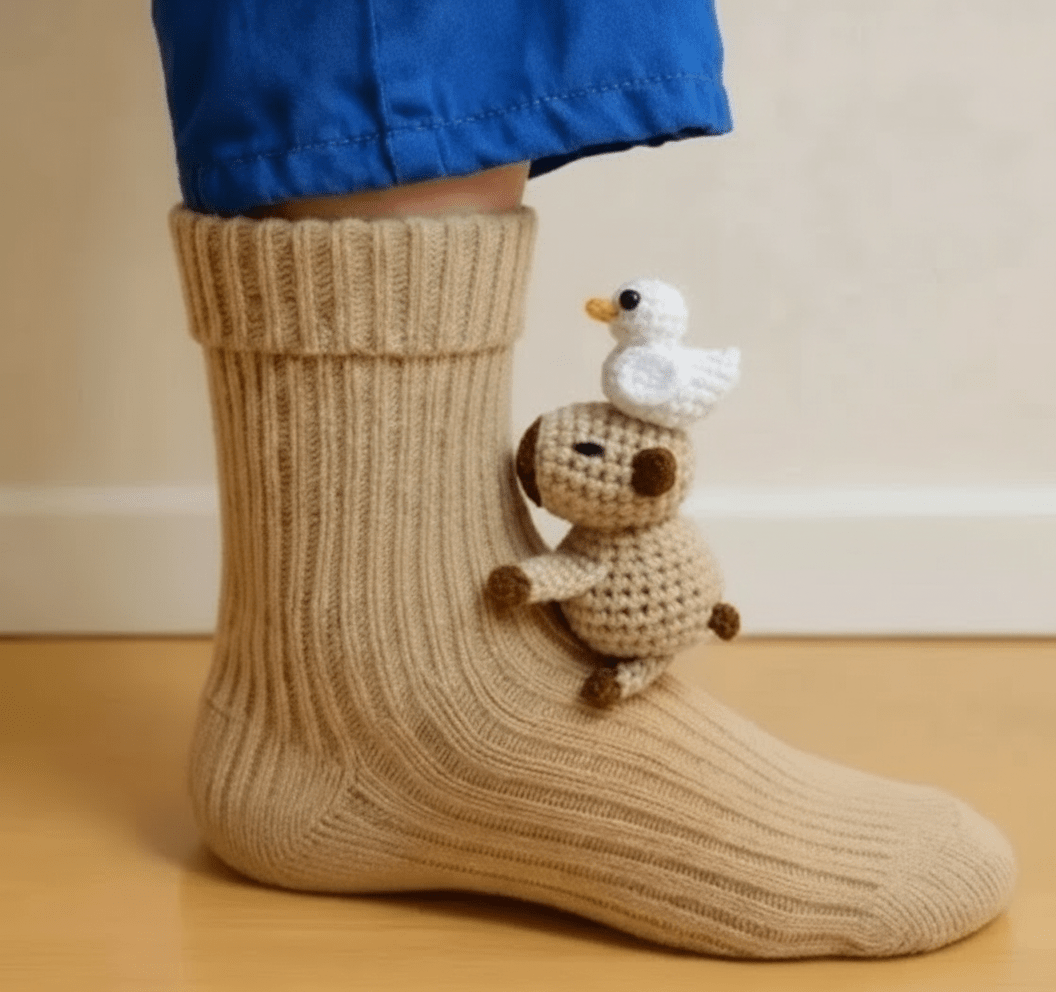 Unisex Husstrumpor med 3D-Djuraccent Fluffiga och Halkfria 15