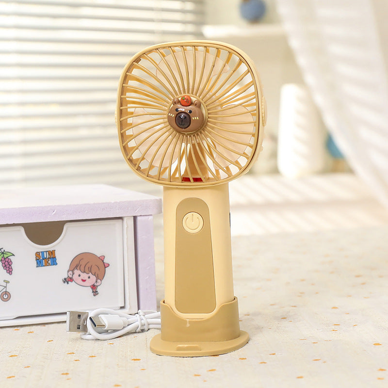 Unisex Mini Handfläkt Bärbar med LED-ljusring och Björnöron Design 13