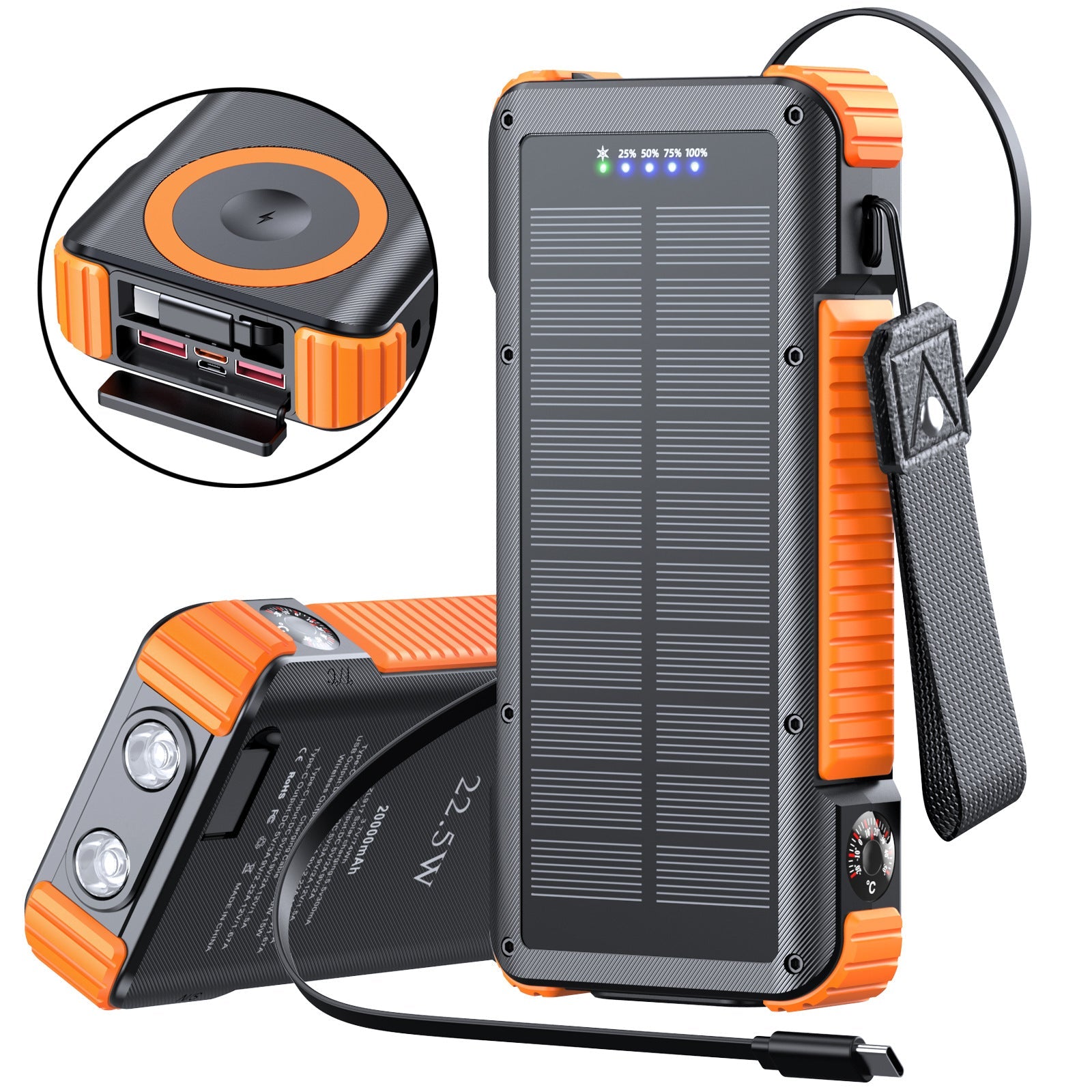 Unisex Powerbank med Solenergi och Multifunktionsanslutningar 1