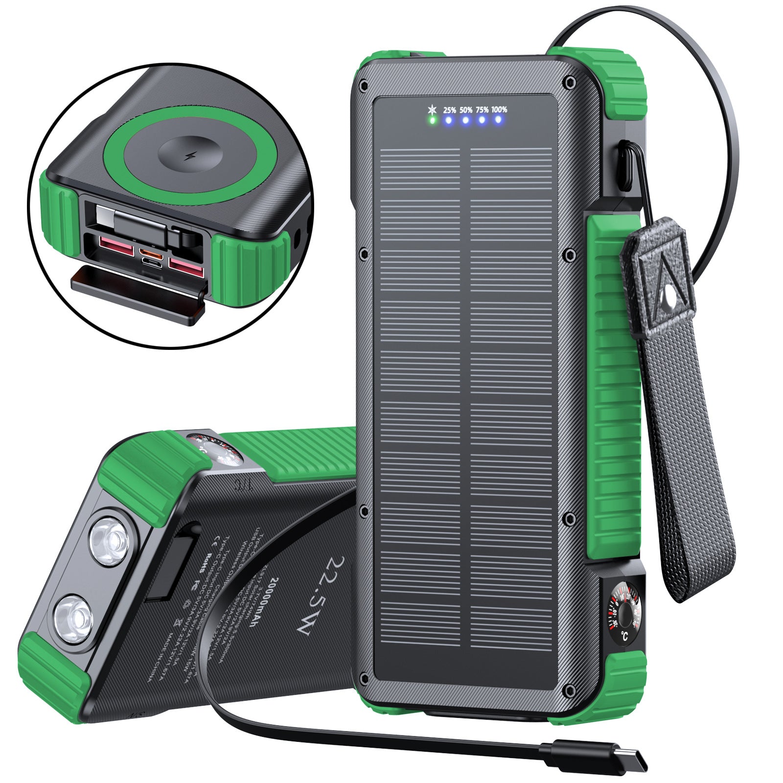Unisex Powerbank med Solenergi och Multifunktionsanslutningar 8