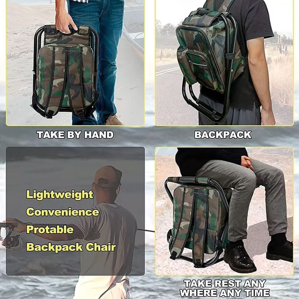 Unisex Ryggsäck med Hopfällbar Stol och Kylfack för Utomhusaktiviteter 8
