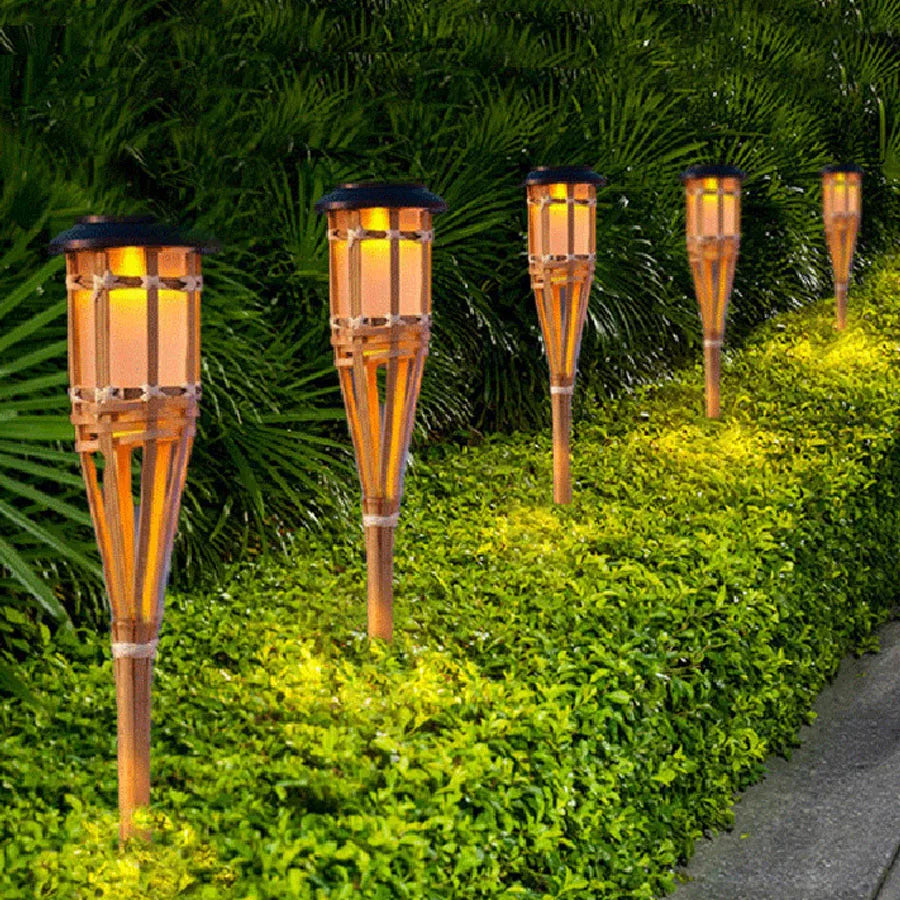 Utomhus Trädgårdsfacklor Bambu Design Solar LED Belysning 1