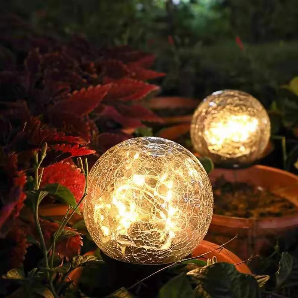 Utomhuslampa Solcellsdriven med Krossad Glasdesign för Utebelysning i Trädgården 2