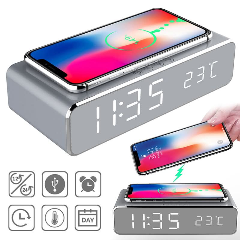 Väckarklocka med Trådlös Laddare och LED-display 4
