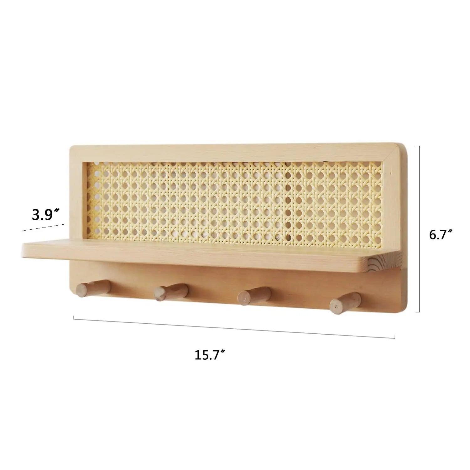Vägghylla i Trä med Rottingsdetaljer - Minimalistisk Förvaring 3