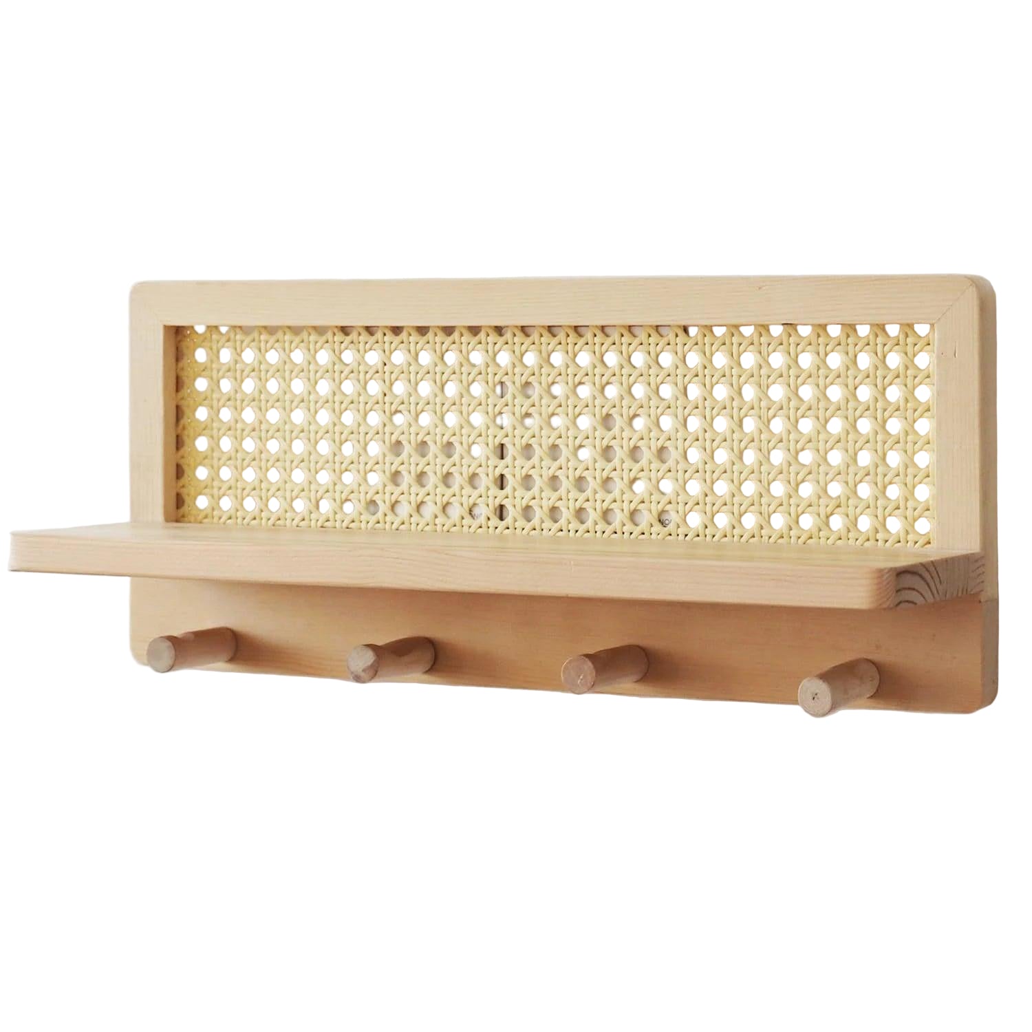 Vägghylla i Trä med Rottingsdetaljer - Minimalistisk Förvaring 5