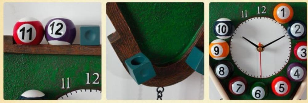 Väggklocka Modern Design för Biljardrum med 3D-Poolbollar 5