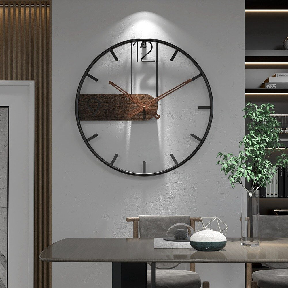 Väggklocka i Stål med Valnöt - Stilren Design 0