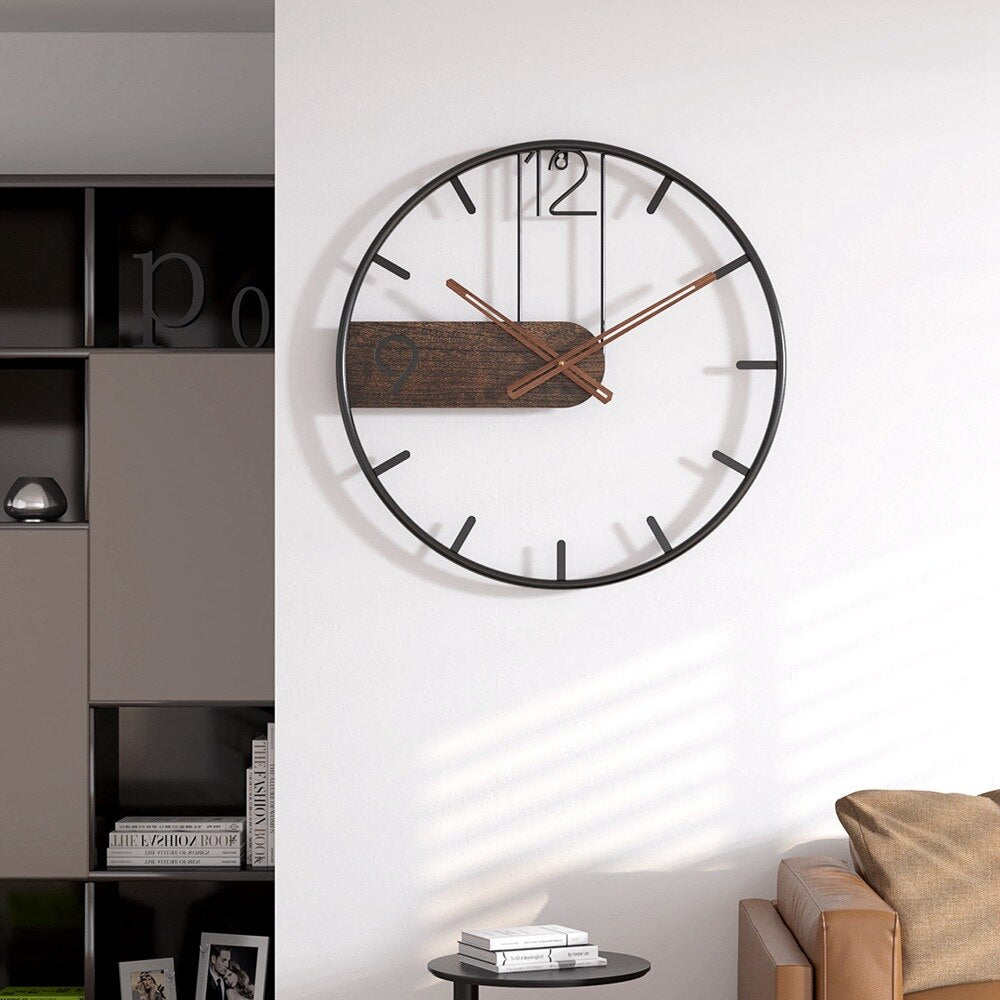 Väggklocka i Stål med Valnöt - Stilren Design 3