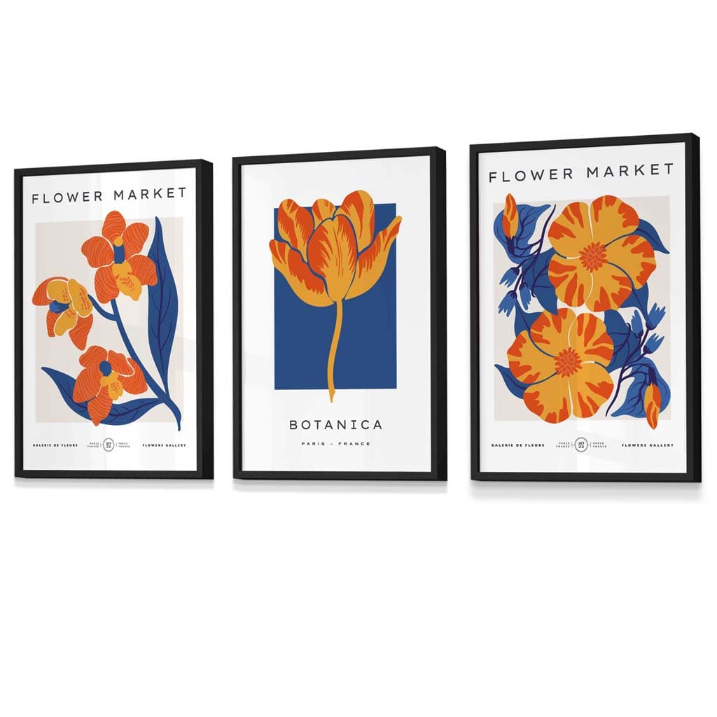 Väggkonsttryck Blommor i Marinblått och Orange 0