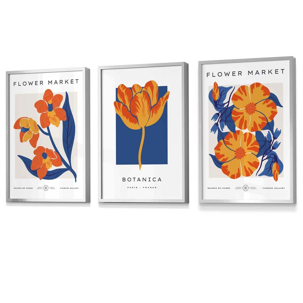 Väggkonsttryck Blommor i Marinblått och Orange 4