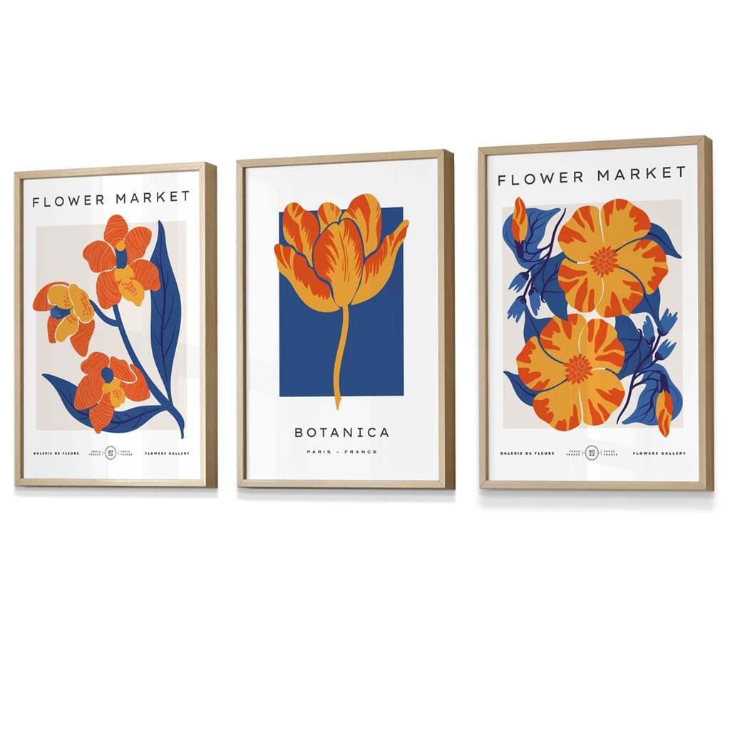 Väggkonsttryck Blommor i Marinblått och Orange 6