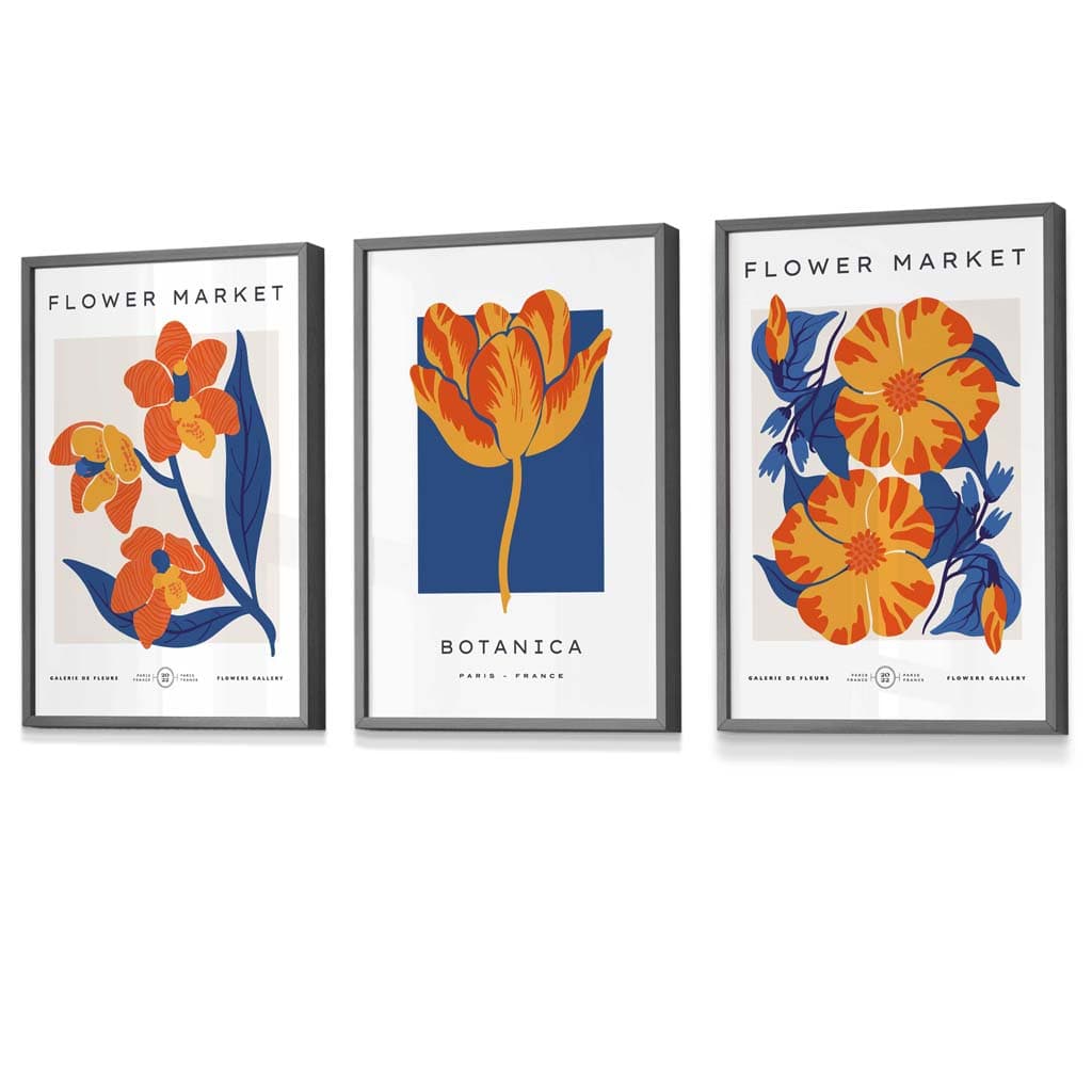 Väggkonsttryck Blommor i Marinblått och Orange 7